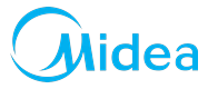 Logo značky Midea — klimatizace a tepelná čerpadla